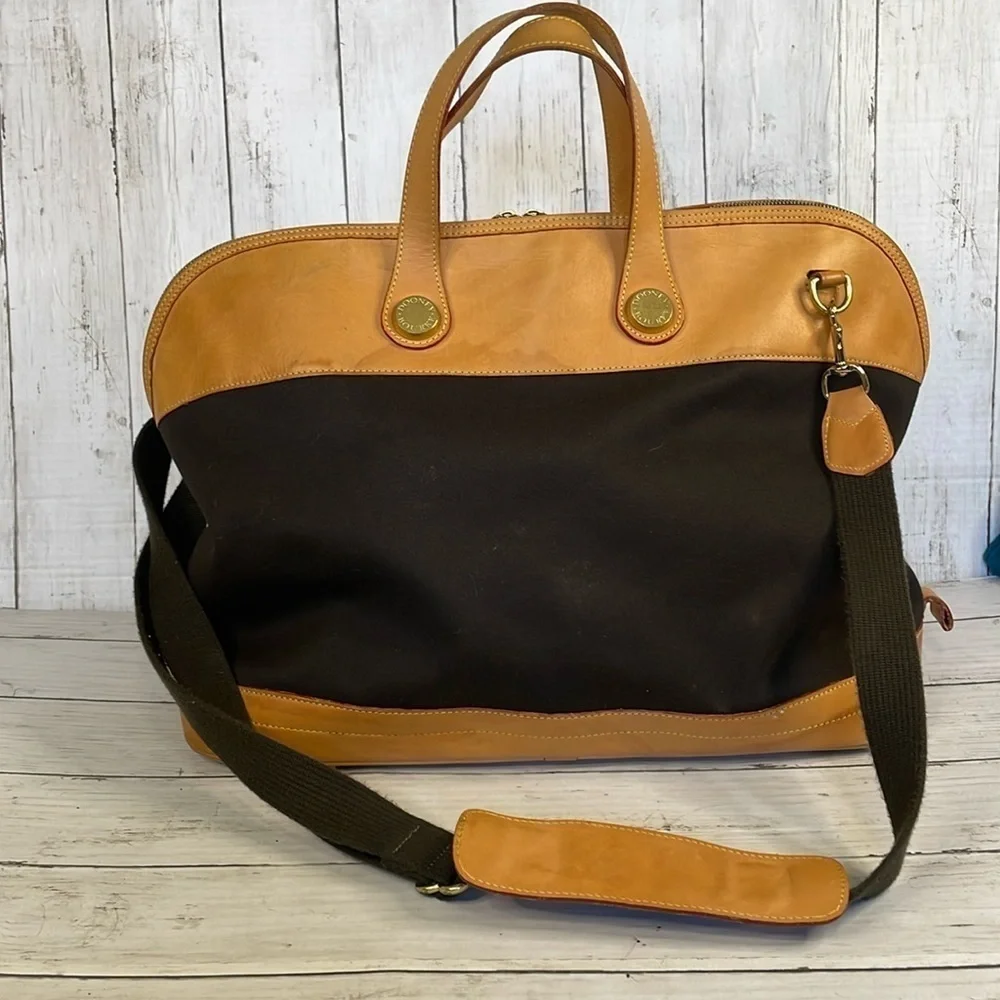 Dooney & Bourke Vintage Unisex Black Fabric and Tan Leather Cabriolet Weekender